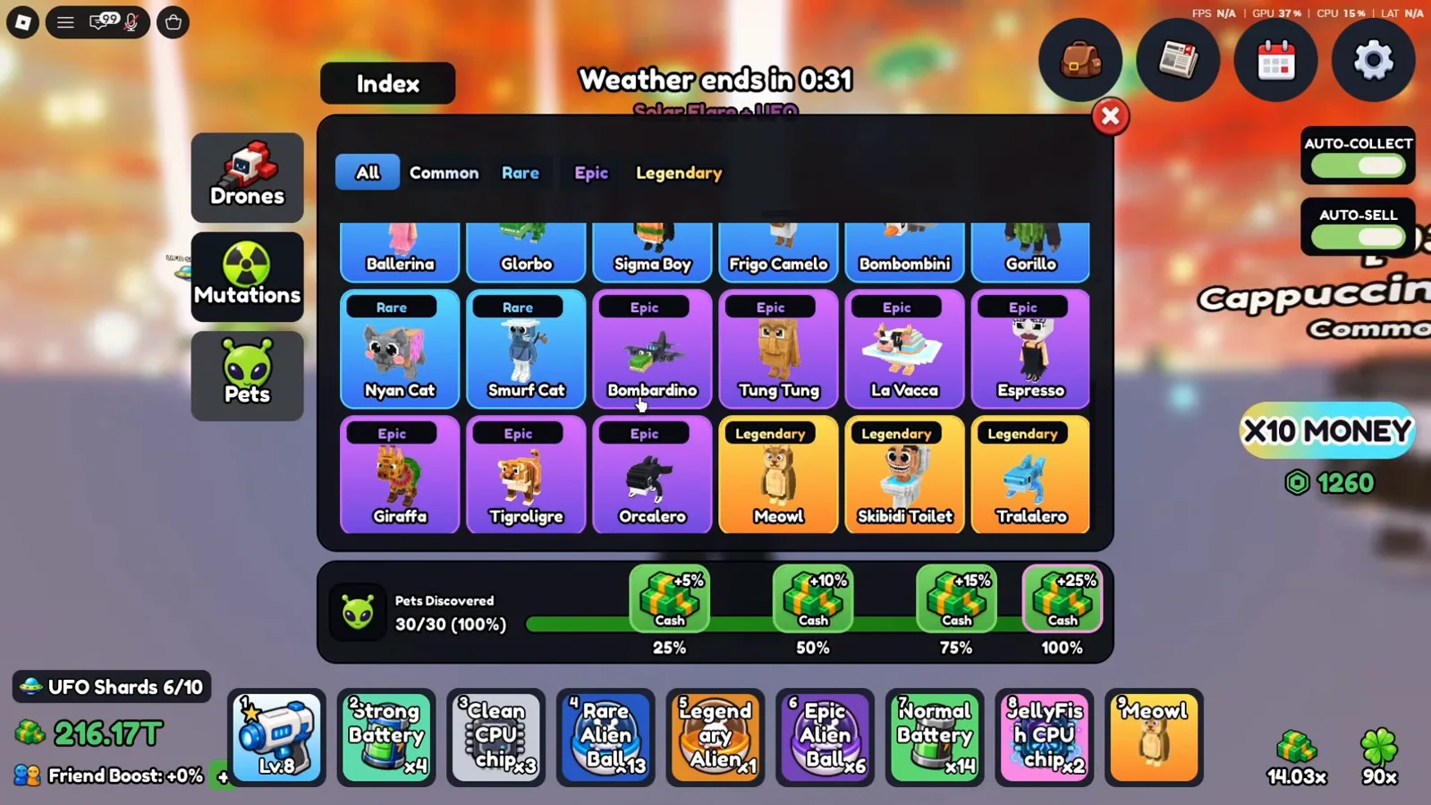 Index de Pets do Mine a Planet mostrando a coleção de julho em 30/30 e quatro marcos de recompensa Cash. Index de Pets do Mine a Planet mostrando a coleção de julho em 30/30 e quatro marcos de recompensa Cash.